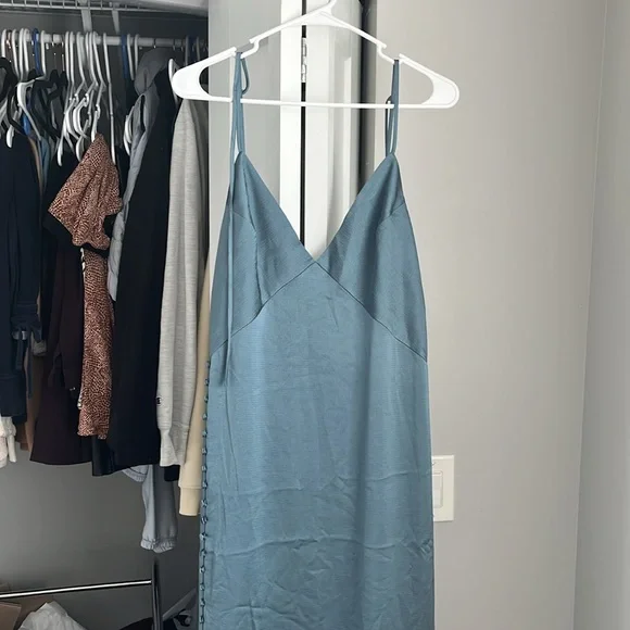 Club Monaco Button Detail Slip Dress Blue Dusk, NWT - Picture 3 of 9